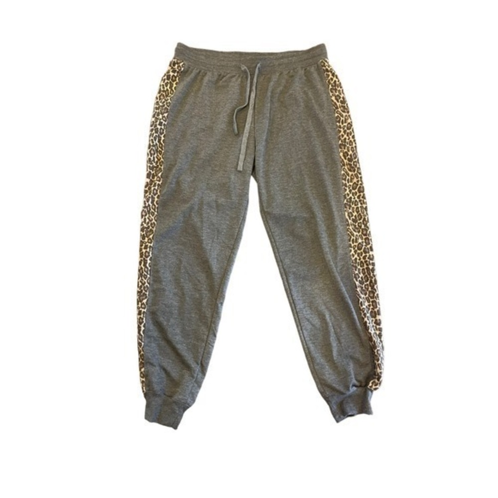 Splendid Loungewear Sweatpant  Joggers Gray w/ Leopard Animal Print Side Stripe‎
